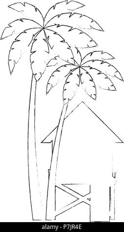 Baywatch édifice Booth avec arbres palms Illustration de Vecteur