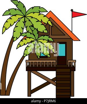 Baywatch édifice Booth avec arbres palms Illustration de Vecteur