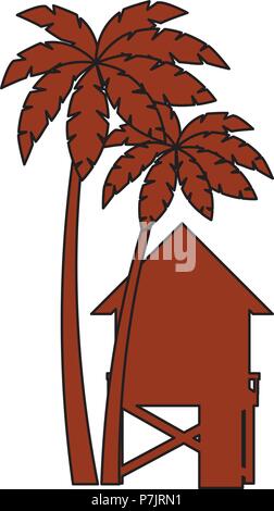 Baywatch édifice Booth avec arbres palms Illustration de Vecteur