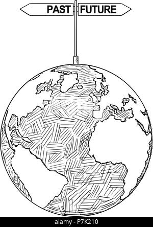 Dessin Artistique vecteur Illustration de World Globe avec flèches décision passée et future Illustration de Vecteur
