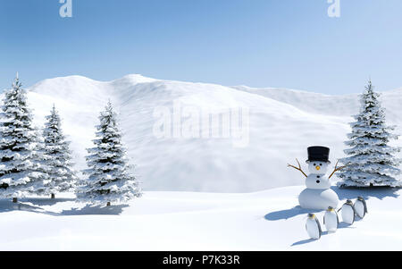 Paysage de l'Arctique, la neige champ avec Bonhomme et le pingouin oiseaux en vacances de Noël, pôle Nord Banque D'Images