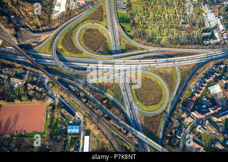 Herne interchange, A43 et A43 Autoroute Autobahn Autobahn, boucle, l'infrastructure routière, Herne, Ruhr, Rhénanie du Nord-Westphalie, Allemagne Banque D'Images