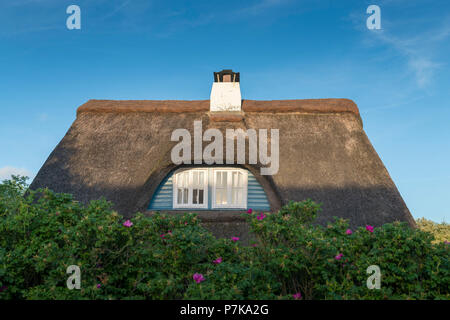 Allemagne, Basse-Saxe, Frise Orientale, Juist, maison au toit de chaume. Banque D'Images