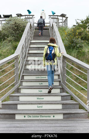 Allemagne, Basse-Saxe, Frise Orientale, Juist, l'Otto Leege Trail est un sentier de nature artistique / écologique sur l'île de la Frise orientale de Juist, escalier en bois à l'entrée du sentier nature. Banque D'Images