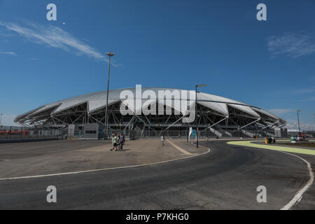 Samara, Russie. 7 juillet 2018. Façade de l'Arène Samara avant le match entre la Suède et l'Angleterre valide pour les quarts de finale de la Coupe du Monde 2018 tenue à l'Aréna de Samara à Samara, en Russie. (Photo : Ricardo Moreira/Fotoarena) Crédit : Foto Arena LTDA/Alamy Live News Banque D'Images