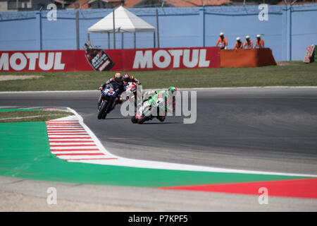 Misano, Italie. 07Th Juillet, 2018. Misano, Italie. 7 juillet 2018. 12 Xavi Fores ESP Ducati Panigale R Barni Racing le Teamduring Motul FIM Superbike Championship - Ronde italienne course pendant la Superpole World Superbikes - PIRELLI Circuit Riviera di Rimini, ronde 6 - 8 juillet 2018 à Misano, en Italie. Crédit : Fabio Averna/Alamy Live News Crédit : Fabio Averna/Alamy Live News Banque D'Images