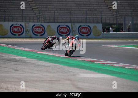 Misano, Italie. 07Th Juillet, 2018. Misano, Italie. 7 juillet 2018. 33 Marco Melandri ITA Ducati Panigale R aruba.it Racing - Ducati au cours de la Motul Championnat FIM Superbike Superpole ronde italienne - course pendant la WORLD SUPERBIKES - PIRELLI Circuit Riviera di Rimini, ronde 6 - 8 juillet 2018 à Misano, en Italie. Crédit : Fabio Averna/Alamy Live News Crédit : Fabio Averna/Alamy Live News Banque D'Images