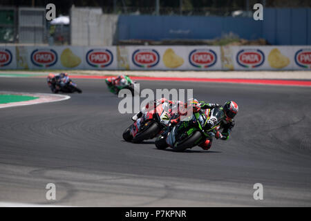 Misano, Italie. 07Th Juillet, 2018. Misano, Italie. 7 juillet 2018. 66 Tom Sykes GBR Kawasaki ZX-10RR Kawasaki Racing Team WorldSBK durant la Motul Championnat FIM Superbike Superpole ronde italienne - course pendant la WORLD SUPERBIKES - PIRELLI Circuit Riviera di Rimini, ronde 6 - 8 juillet 2018 à Misano, en Italie. Crédit : Fabio Averna/Alamy Live News Crédit : Fabio Averna/Alamy Live News Banque D'Images