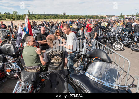 Prague, République tchèque. 7 juillet 2018. Harley Davidson 11ème anniversaire Prague, 7 juillet 2018 rassemblement de motos parade crédit: Klara Vaculikova/Alamy Live News Banque D'Images