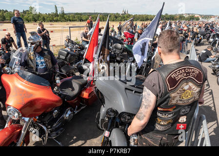 Prague, République tchèque. 7 juillet 2018. Harley Davidson 11ème anniversaire Prague, 7 juillet 2018 rassemblement de motos parade crédit: Klara Vaculikova/Alamy Live News Banque D'Images