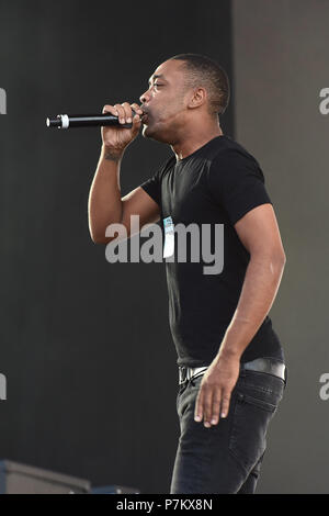 Wiley effectuant le premier jour du festival sans fil, à Finsbury Park, au nord de Londres. ASSOCIATION DE PRESSE Photo. Photo date : vendredi 6 juillet 2018 Banque D'Images