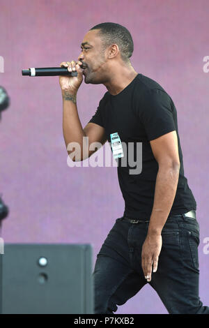 Wiley effectuant le premier jour du festival sans fil, à Finsbury Park, au nord de Londres. ASSOCIATION DE PRESSE Photo. Photo date : vendredi 6 juillet 2018 Banque D'Images