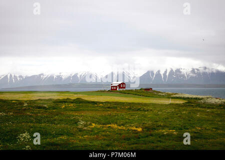 Maison, montagne, paysage, Islande Banque D'Images