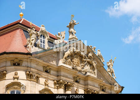 Détail sur la façade sud, le château de Weißenstein, Pommersfelden, Steigerwald, Haute-Franconie, Franconia, Bavaria, Germany Banque D'Images