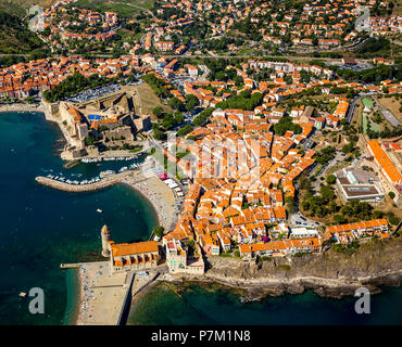 Le Fort Royal, le Château Royal de Collioure, Port de Collioure, la côte méditerranéenne, de la Méditerranée, Collioure, département, région, France Occitanie Banque D'Images