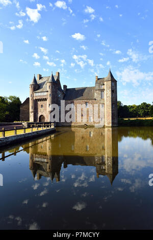 France, Morbihan, Broceliande Forêt, le château de Trécesson Banque D'Images