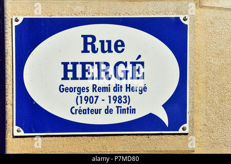 France, Charente, Angouleme, murs peints à pied, rue Hergé sign Banque D'Images