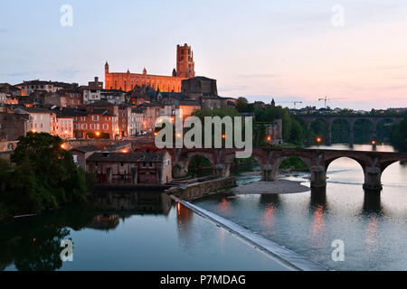 La France, Tarn, Albi, la cité épiscopale, classée au Patrimoine Mondial de l'UNESCO, le vieux pont du 11ème siècle et la cathédrale Ste Cécile Banque D'Images