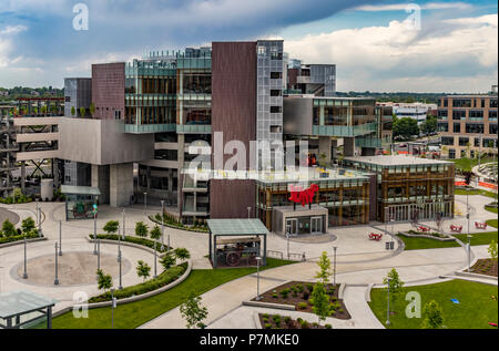 Boise, Idaho, USA - 7 juin 2018, Jack's Jump : Lieu de rencontre interactif urbain, centre de création et de lieu de rassemblement communautaire dans le centre-ville de Boise. Banque D'Images
