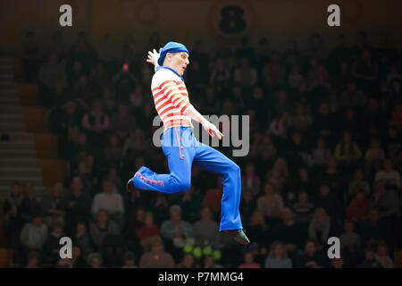 Biélorussie, Minsk, Avril 1, 2018. Cirque d'état de Gomel. Performance de l'équipe du cirque Nikouline de Moscou. Banque D'Images