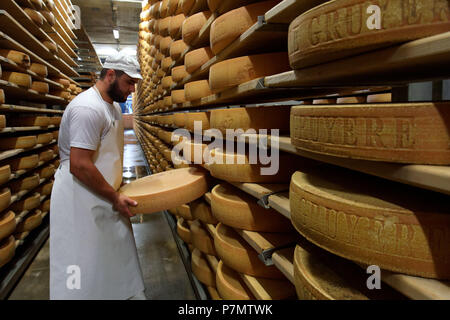 La Suisse, Canton de Fribourg, Gruyères, La Maison du Gruyère (Chambre des) fromage gruyère, fromage gruyère en cave