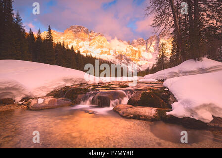 L'hiver dans le naturpark de Paneveggio - Pale di San Martino, vallée Venegia, Trentino, Dolomites, Italie Banque D'Images