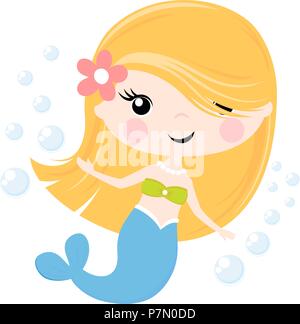 Cute Little Mermaid illustration isolé sur blanc, design pour bébé fille et les enfants Illustration de Vecteur