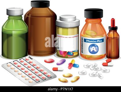 Ensemble de divers médicaments illustration Illustration de Vecteur