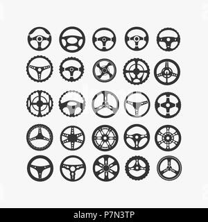 Ensemble de roues de direction différents sur un fond blanc Banque D'Images