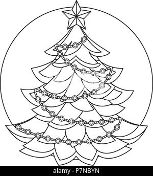 L'art de la ligne de l'arbre de Noël noir et blanc Illustration de Vecteur