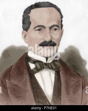 Jose Balta Montero y (1814-1872). Soldat et homme politique péruvien. Président du Pérou (1868-1872). Portrait. La gravure. De couleur. Banque D'Images