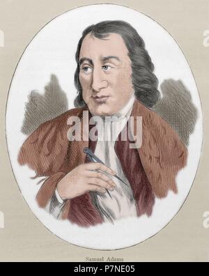 Samuel Adams (1722-1803). Homme d'État américain, philosophe politique, et l'un des pères fondateurs des États-Unis. Portrait. La gravure. De couleur. Banque D'Images
