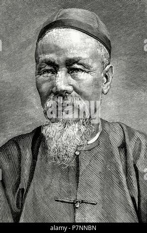 Chen Lanbin (1816-1895). Premier ministre chinois vers les États-Unis au cours de la Dynastie Qing. Portrait. Gravure de Capuz. 'La Ilustracion Espanola y Americana', 1879. Banque D'Images