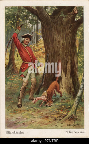 Münchhausens Abenteuer. Des Lügengeschichten Postkartenserie nach den