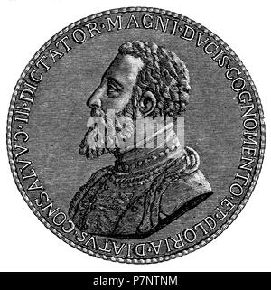 Gonzalo Fernández de Córdoba y Aguilar (né le 16 mars 1453, Montilla près de Cordoue, est mort le 2 décembre 1515, Grenade), l'Espagnol Général et homme d'État. Monnaie commémorative sur sa victoire sur les Français à Gerignola et Garigliano. Après Prescott, 1881 Banque D'Images