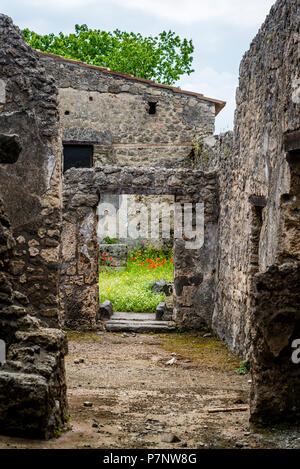 Site archéologique de Pompéi, près de Naples, Pompéi, site archéologique près de Naples, l'une des maisons le long de la Via dell'Abbondanza, la rue principale, l'Italie, Banque D'Images