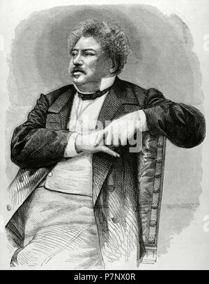 Alexandre Dumas (1802-1870). L'écrivain français. Le romantisme et la fiction historique mouvement littéraire. Portrait. La gravure. 'La Ilustracio  ola Espan n y Americana', 1870. Banque D'Images