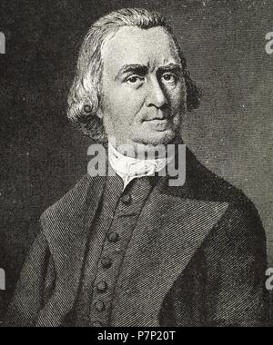 Samuel Adams (1722-1803). Homme d'État américain, philosophe politique, et l'un des pères fondateurs des États-Unis. Portrait. Gravure par John Singleton. Banque D'Images