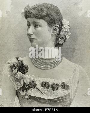 Augusta Victoria de Schleswig-Holstein (1858-1921). La dernière impératrice allemande et reine de Prusse comme la première épouse de l'empereur allemand Guillaume II (1859-1941). Portrait. Gravure par Mancastropa. Banque D'Images