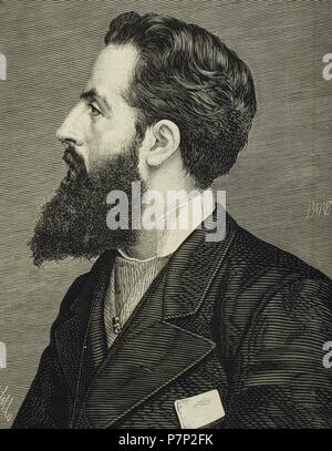Alejandro Pidal y Mon (1846-1913). Homme politique espagnol de l'académicien. Portrait. Gravure de Paris. 'La Ilustracion Espanola y Americana', 1876. Banque D'Images
