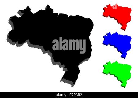 3D de la carte du Brésil (République fédérative du Brésil) - noir, rouge, bleu et vert - vector illustration Illustration de Vecteur