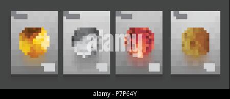 Stock vector illustration set gabarits de protection avec des cercles en métal. Or, argent, cuivre, bronze. L'art pour des bannières, flyers, affiches et posters. Hipster moderne et memphis les couleurs de fond. EPS 10 Illustration de Vecteur