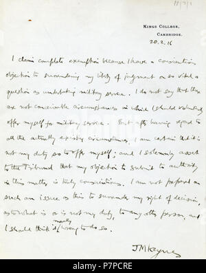 Déclaration de Keynes à l'Holborn Tribunal Local. 28 février 1916 230 Keynes conscentious objection 1916 Banque D'Images