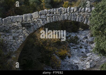 Puente sobre el Rio Vero, paraje de Pedro Buil, Sarsa de Surta, Sobrarbe, Provincia de Huesca, Comunidad Autónoma de Aragón, cordillera de los Pirineos, Espagne, Europe. Banque D'Images