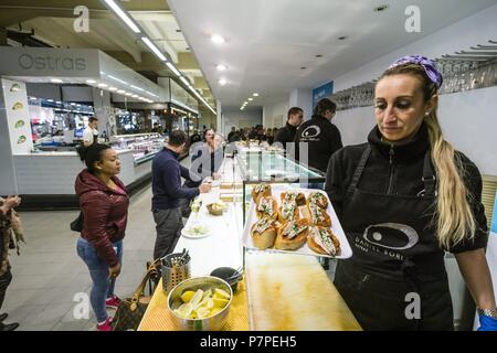 Le bar del Peix, Mercado del Olivar, Palma, Majorque, Îles Baléares, Espagne. Banque D'Images