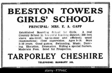 Anglais : Publicité pour les tours de Beeston Cheshire, l'école 1939 . 193913 Annonce pour 1939 de l'école Tours Beeston Banque D'Images