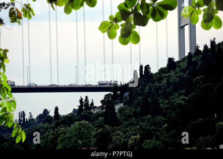 Istanbul Bosphorus Bridge et les voitures de la circulation au ciel en Istanbul, Turquie Banque D'Images