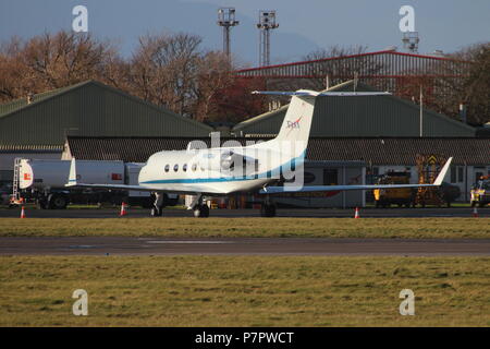 N992NA, un Gulfstream III gérée par la NASA, stationné à l'Aéroport International de Prestwick en Ayrshire. Banque D'Images