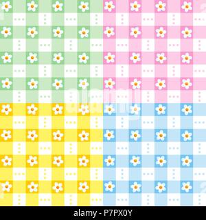 Pâle transparente ou pastel vert, rose, jaune et bleu motif floral avec de minuscules fleurs blanches Illustration de Vecteur