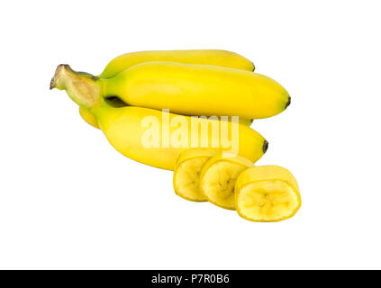 Mini bananes mûres jaune isolé sur fond blanc, les fruits de l'objet. Banque D'Images